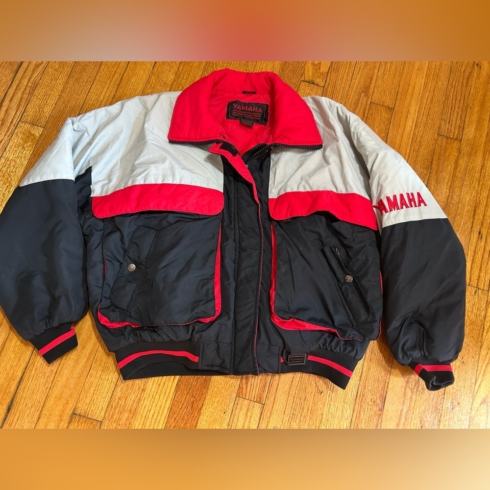 Vtg Yamaha‎ Snowmobiles Jacket Ladies Sz XL Full Zip Insulated Red  Black